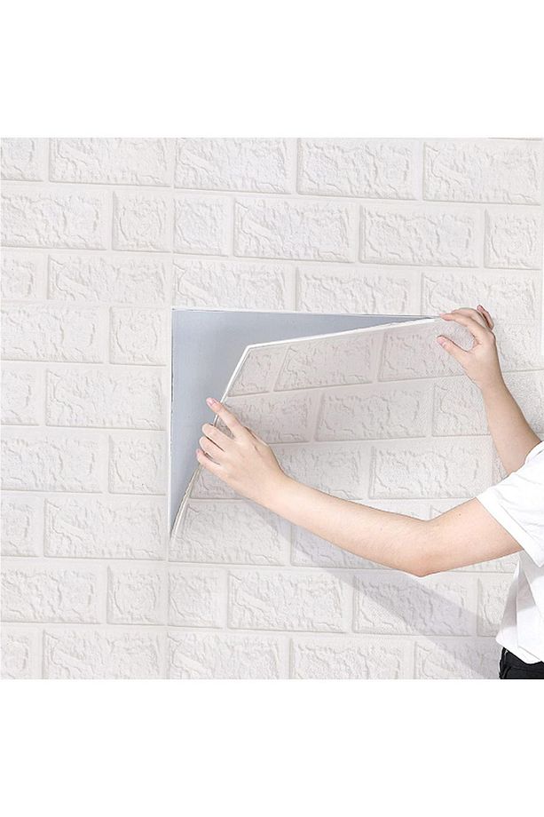 Silinebilir Çıkart Yapıştır Sticker Yapışkanlı Duvar Kağıdı Paneli 3d Tuğla Desen Beyaz - 4