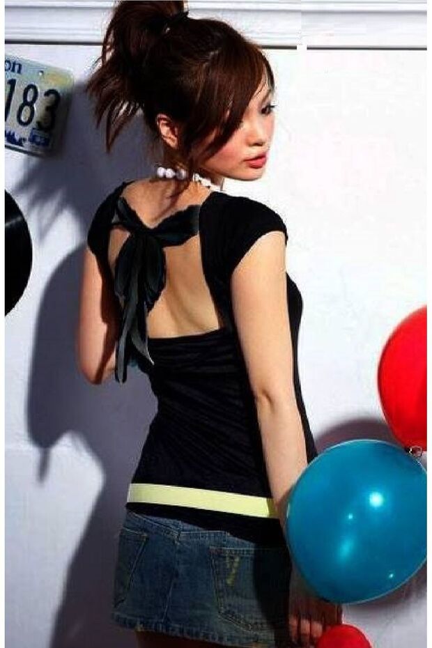 Viscose Short Sleeve Summer Blouse - Backless and Tie-Up