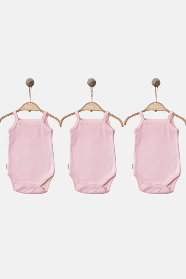 100% Organic Cotton Plain Pink 3-Piece Athlete Bodysuit - with Straps - with Snap Fasteners