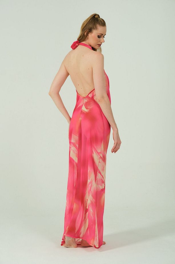 AURA Chiffon Astarlı Maxsi Degaje Detaylı Elbise - 4