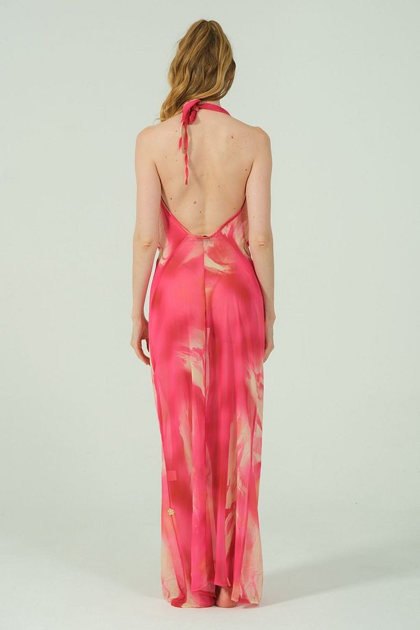 AURA Chiffon Astarlı Maxsi Degaje Detaylı Elbise - 5