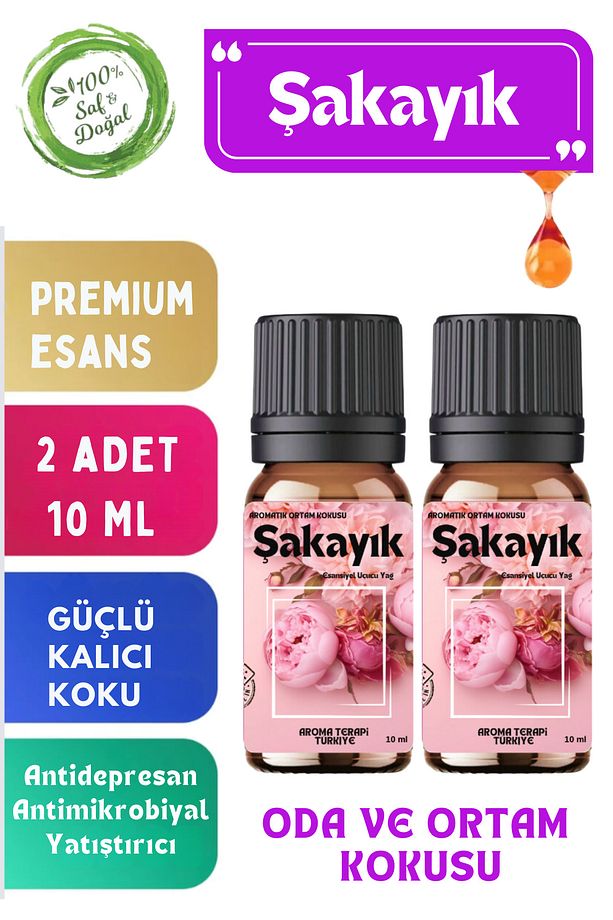 Şakayık Gülü Saf Esansiyel Yağ - Oda ve Ortam Kokusu - Aromatik Uçucu Yağ 2 Adet x 10ML - 1