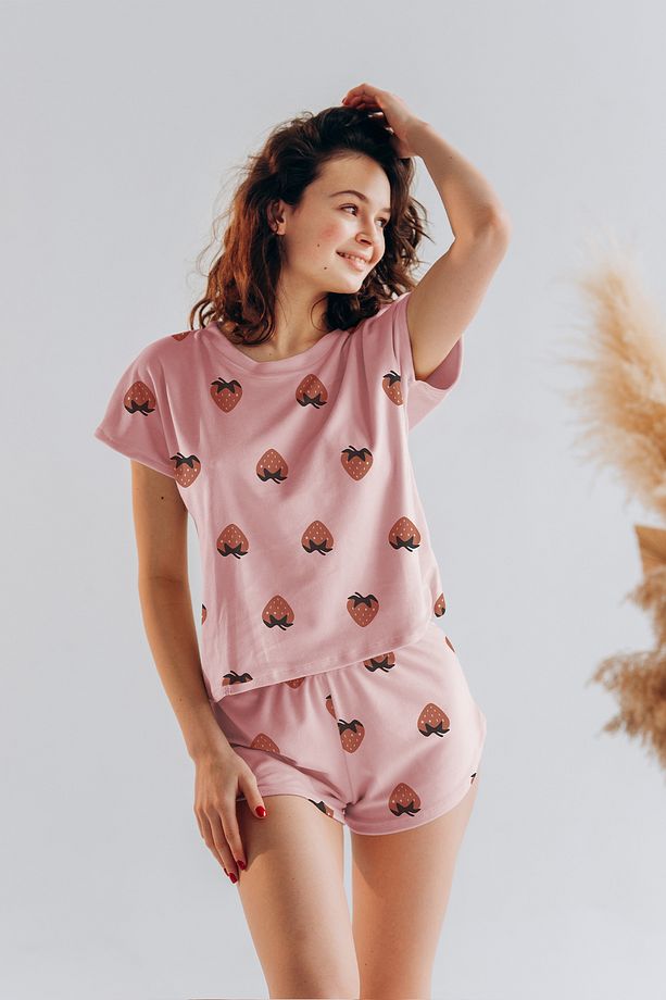 Rendy Kısa Kol Şort Pijama Takım Pink Strawberry - 1