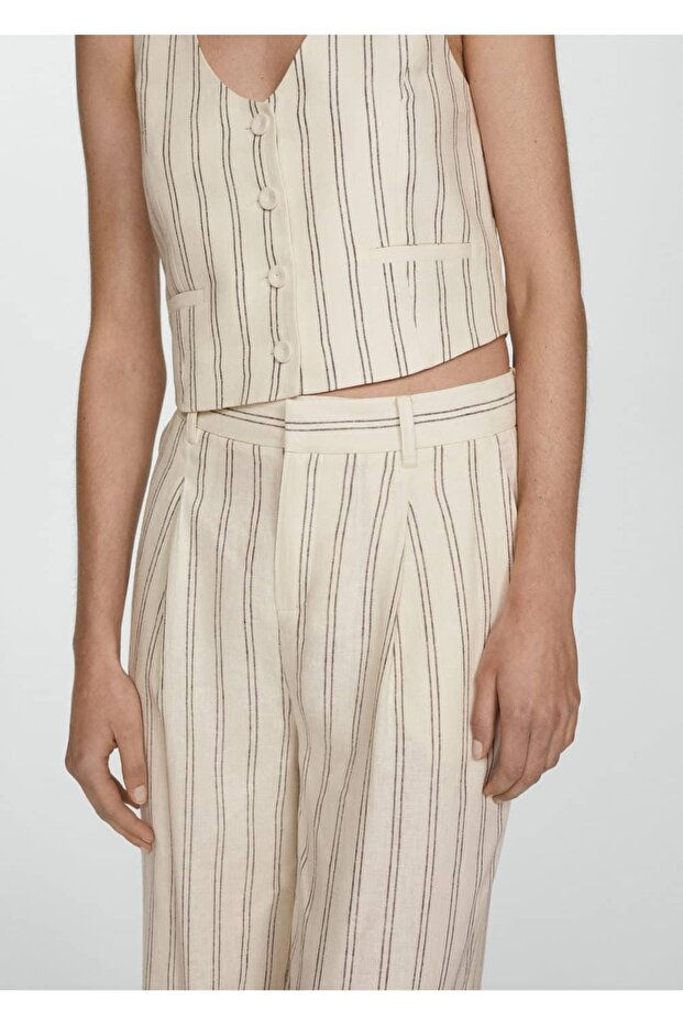 Çizgili keten yelek - 5
