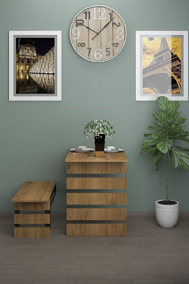 Begonya Duvara Monte Katlanabilir Tek Tabureli Pratik Mutfak Masası Yemek Masası Balkon Masası - 3