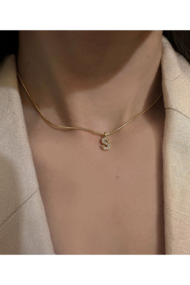 Stoned Letter Detailed Choker Necklace