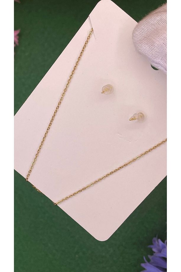 Çelik Gold Baget Kolye Küpe Set - 4