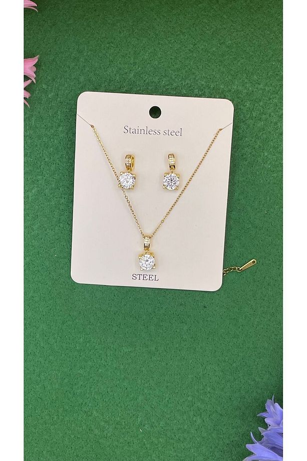 Çelik Gold Baget Kolye Küpe Set - 3