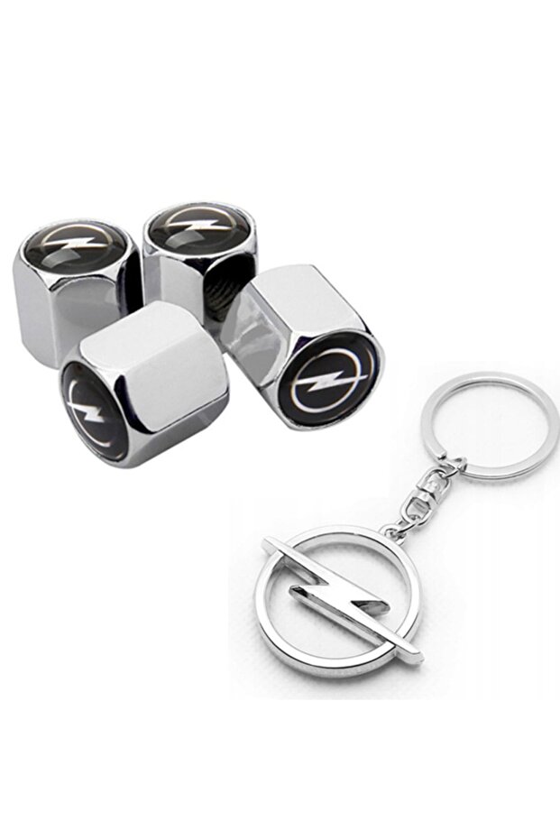 Opel Chrome Color Valve Lid 4 Pieces And Chrome Keychain