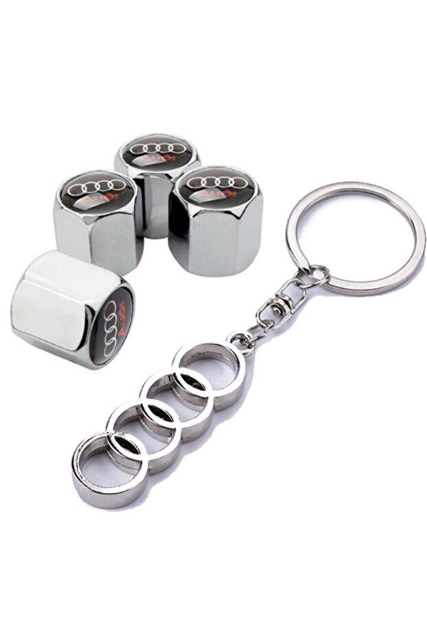 Audi A3 Sedan Chrome Color Valve Cover 4 Pieces and Chrome Keychain
