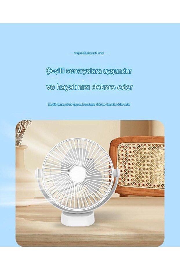 Gece Işığı Moduna Sahip Yeni Duvara Asmalı Çok Fonksiyonlu Fan 360° Şarj Edilebilir USB Fan - 7