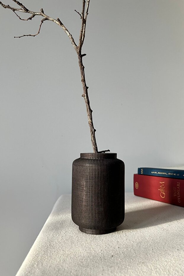 Siyah Eskitme Ahşap Vazo - 2