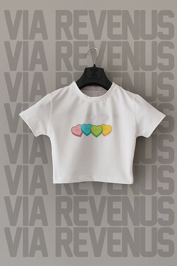 Colorful Capler Printed Slim Fit Crew Neck Stretch Fabric White Cropped