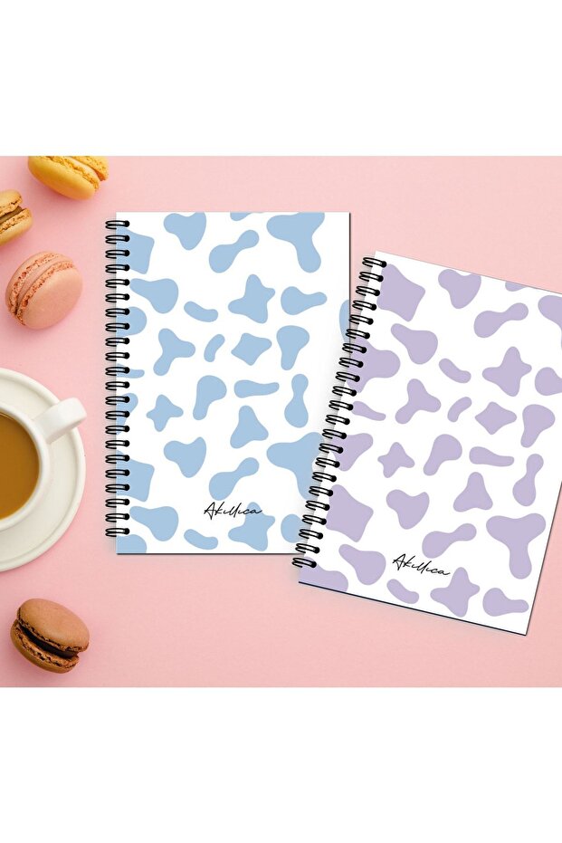 Set of 2 Dotted Notebooks 13 X 20 Cm 56 Sheets Cardboard Cover Spiral Notebook Blue+purple Motted Series
