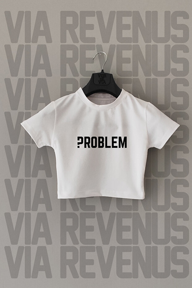 Problem Printed Slim Fit Crew Neck Stretch Fabric White Cropped
