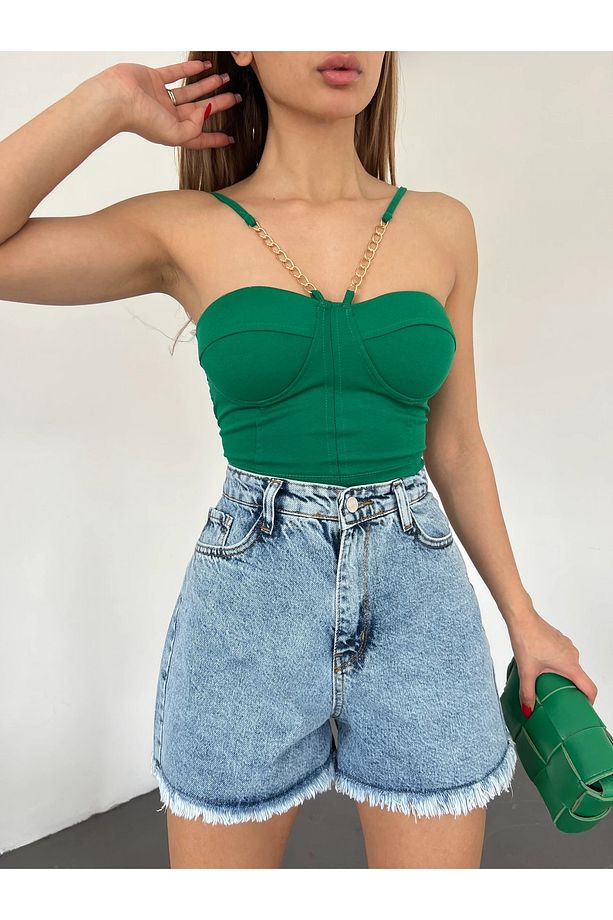 Trend Kar Yıkama Püsküllü Kot Denim Şort - 6