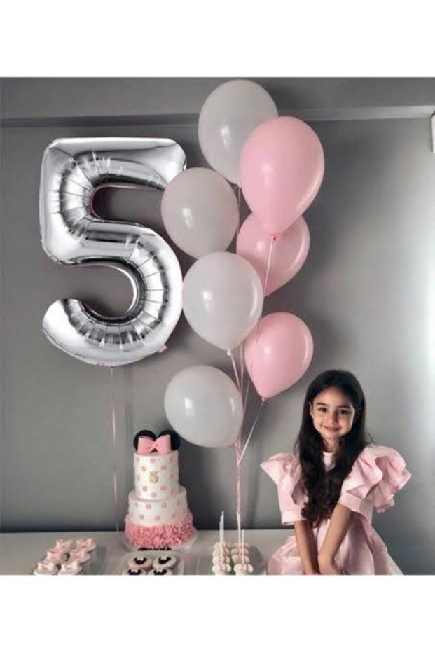 Set of 5 Number Balloons and 7 Gray Pink Balloons