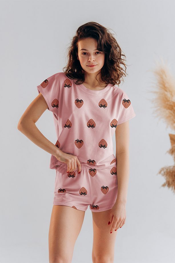Rendy Kısa Kol Şort Pijama Takım Pink Strawberry - 2