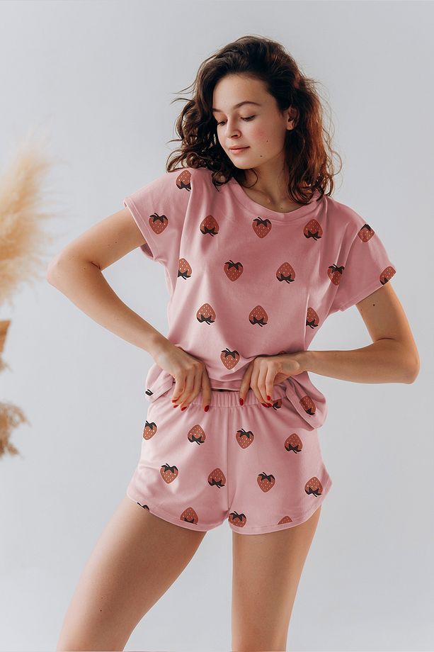 Rendy Kısa Kol Şort Pijama Takım Pink Strawberry - 3