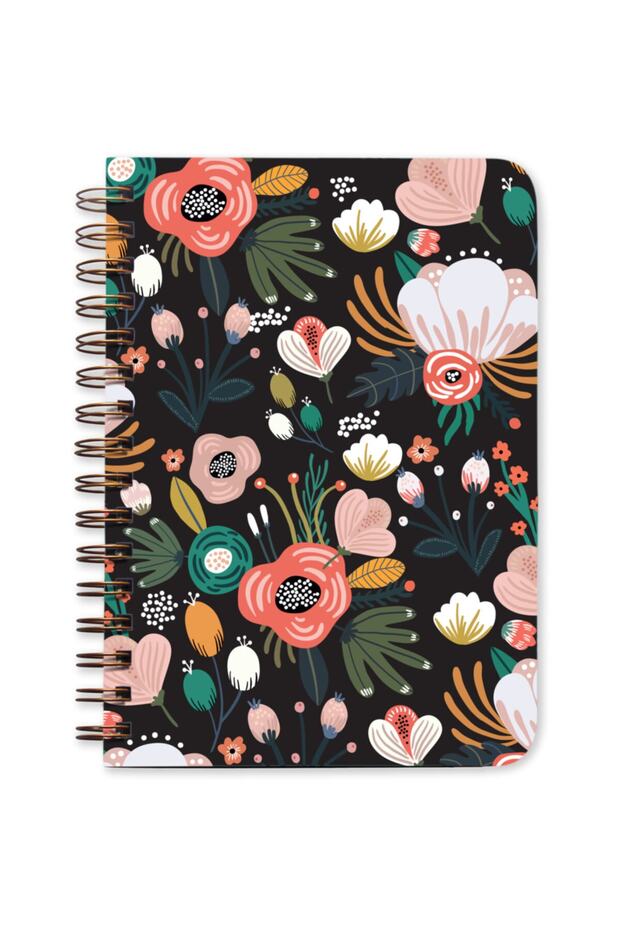 Black Floral Timeless Agenda Weekly Planner Spiral Notebook
