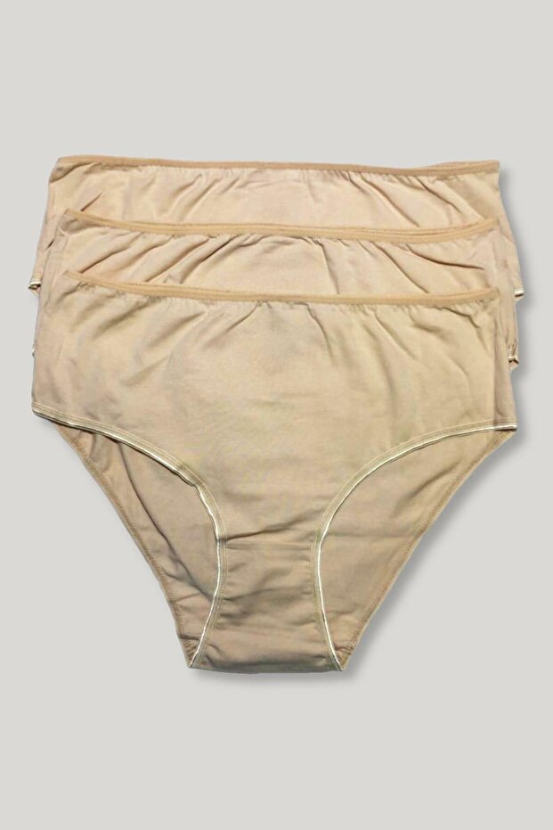 Women's Beige Cotton Large Size Bato Panties 3-Piece