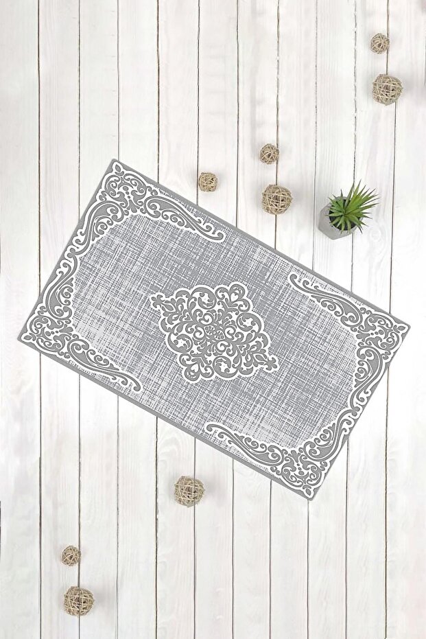 سجادة باب أمامية مزخرفة متعددة الأغراض باللون الرمادي موديل كلاسيكي - 1