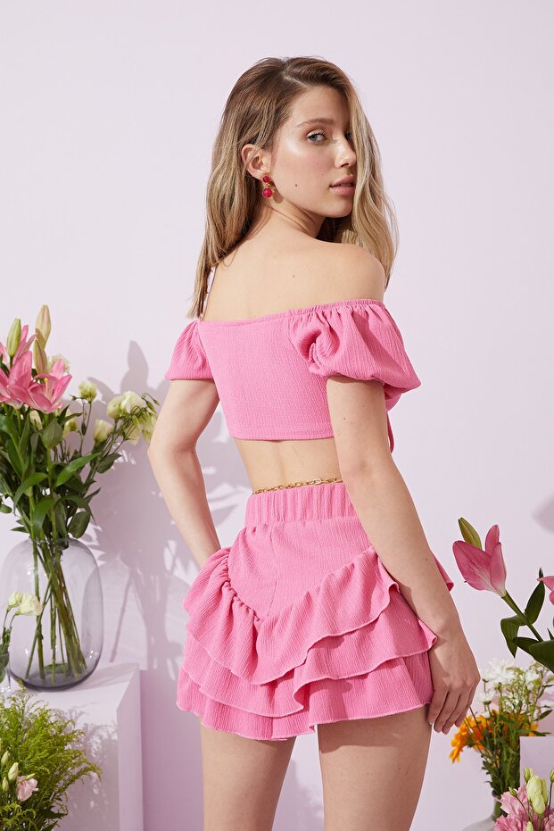 Pembe Şort Etek - 4