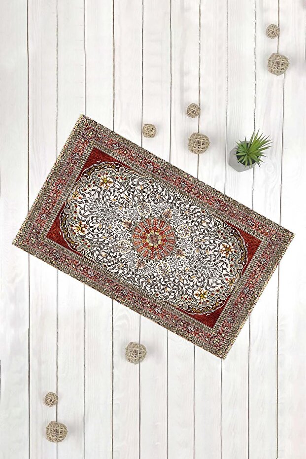 سجادة أمامية مزخرفة متعددة الأغراض بنمط برتقالي وأبيض - 1