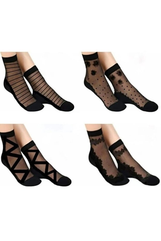 Women's Patterned Tulle Socks 4 Pairs 4 Models