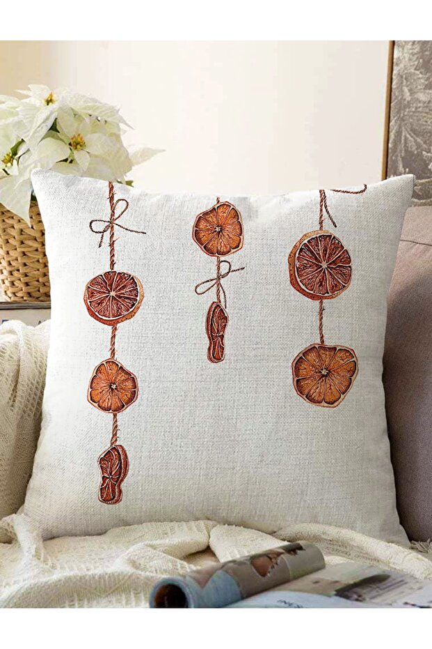 Modern Raschel Knit Pillow Cushion Cover with Dried Fruit Design and Digital Printed