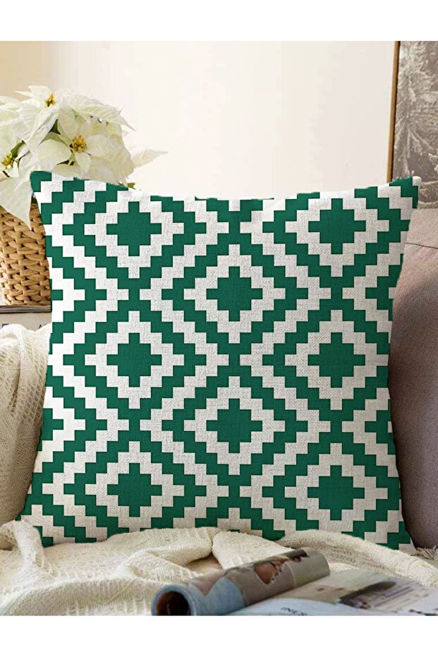 Digital Printed Decorative Raschel Knitted Pillow Cushion Cover with Green Geometric Drawing