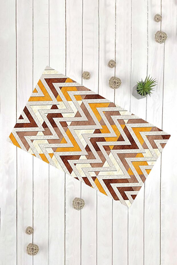 سجادة باب مزخرفة متعددة الأغراض بنمط متعرج باللون الأصفر والبني - 1