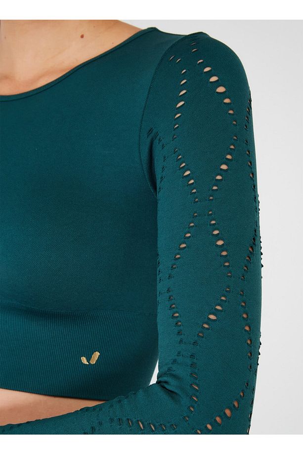Naples Sürdürülebilir Üretim & Sıkılaştırıcı Uzun Kol Crop Top Yeşil - 5