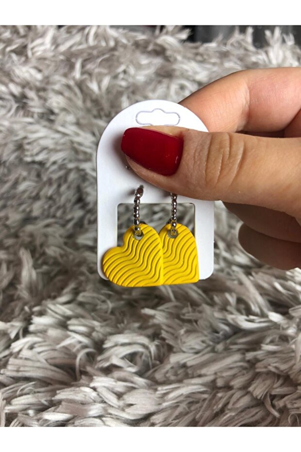 Matte Yellow Color Antiallergic Heart Earrings