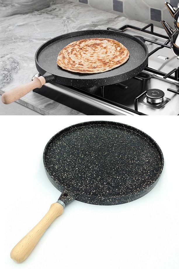 Granit Döküm Tava Çift Taraflı Gözleme - Izgara Tavası - Fırın Tepsisi 3'ü Bir Arada 34cm - 3