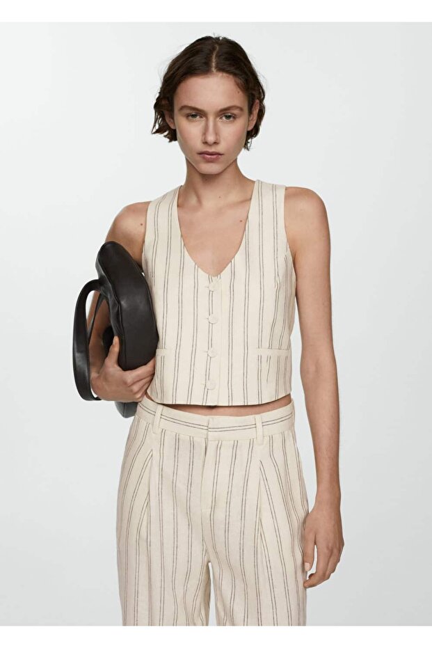 Çizgili keten yelek - 1