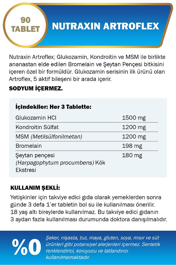 Artroflex 90 Adet Tablet - (Glukozamin-MSM-Kondroitin-Bromelain-Şeytan Pençesi) - 3