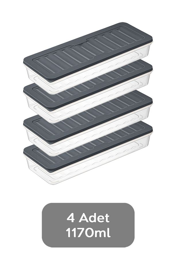 4'lü Buzdolabı Organizer Mikrodalga Ve Difrize Uygun Saklama Kabı Antrasit 4 X 1170 ml - 2
