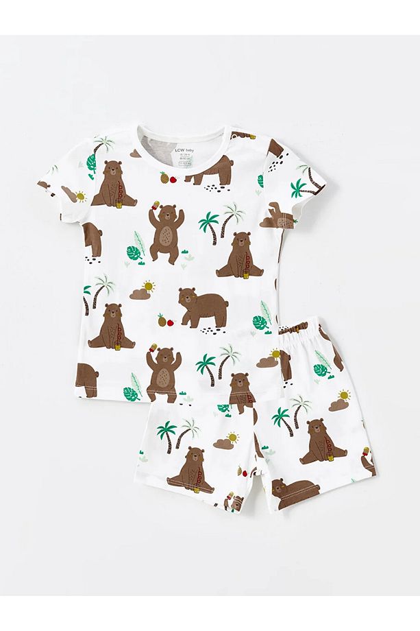 LCW baby Bisiklet Yaka Kısa Kollu Baskılı Erkek Bebek Şortlu Pijama Takımı - 1