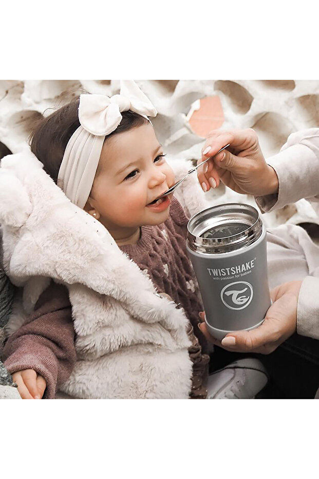 Mama Termosu Gri 350 ml, kaşıklı bebek mama termosu, kaşıklı termos - 2