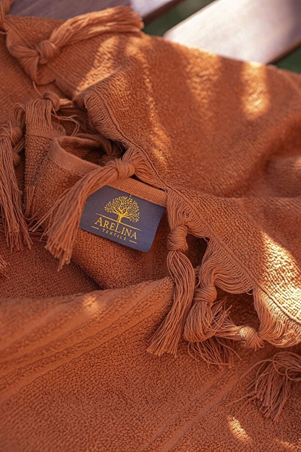 Beach&spa Towel, Brick Color, 100x170 Cm, Fringed, 100% Cotton, Ecotex Certified