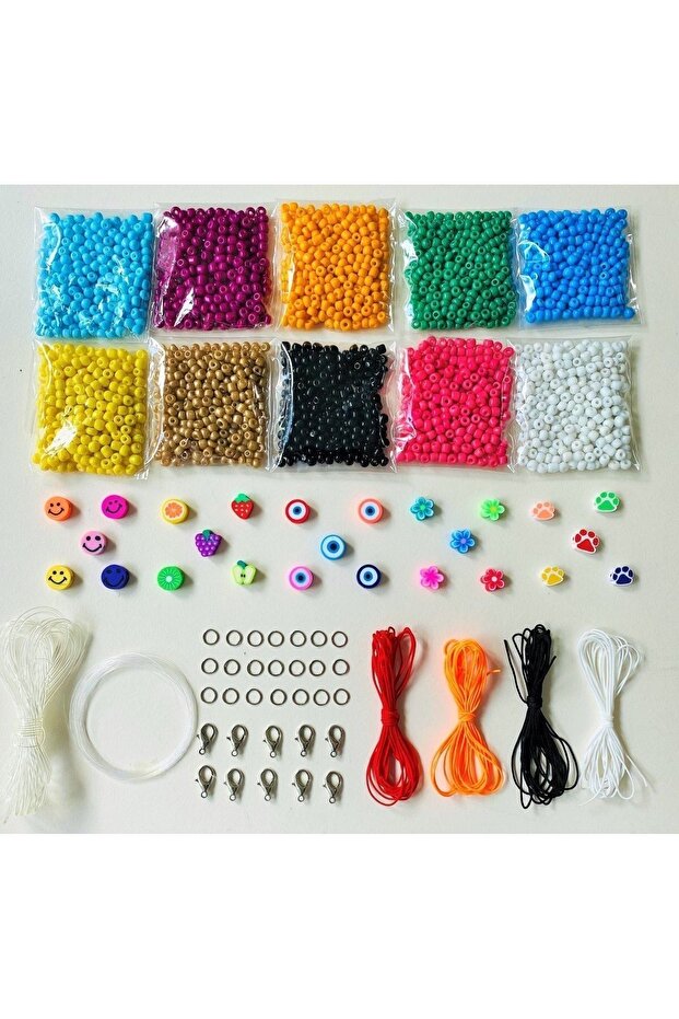 No:72- 5 Different Fimo Figures (Evil Eye - Smiley - Flower - Paw - Fruit) Sand Bead Hobby Jewelry Making Set