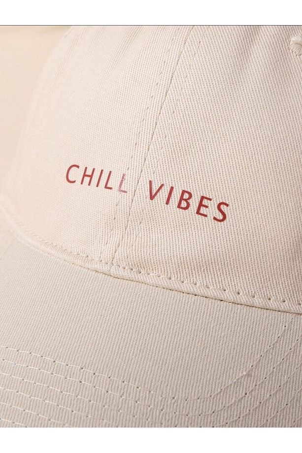 Chıll Vıbes Baskılı Krem Unisex Klasık Model Ayarlanabilir Çırtlı Şapka - 3