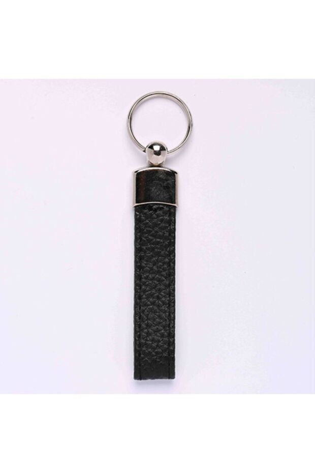 Black Leather Handle - Keychain Metal