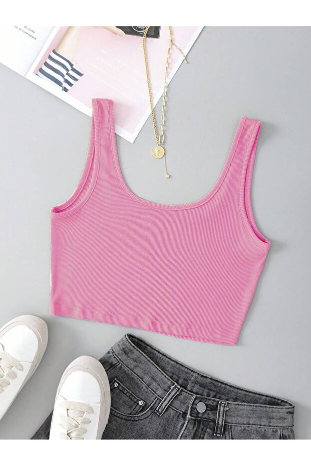 Kadın Askılı Fitilli Basic Pamuklu Crop Atlet - 4