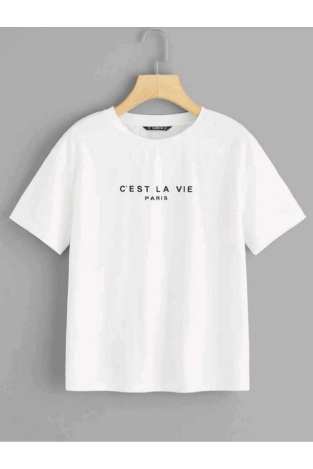 White Cest La Vie Printed Oversize T-shirt