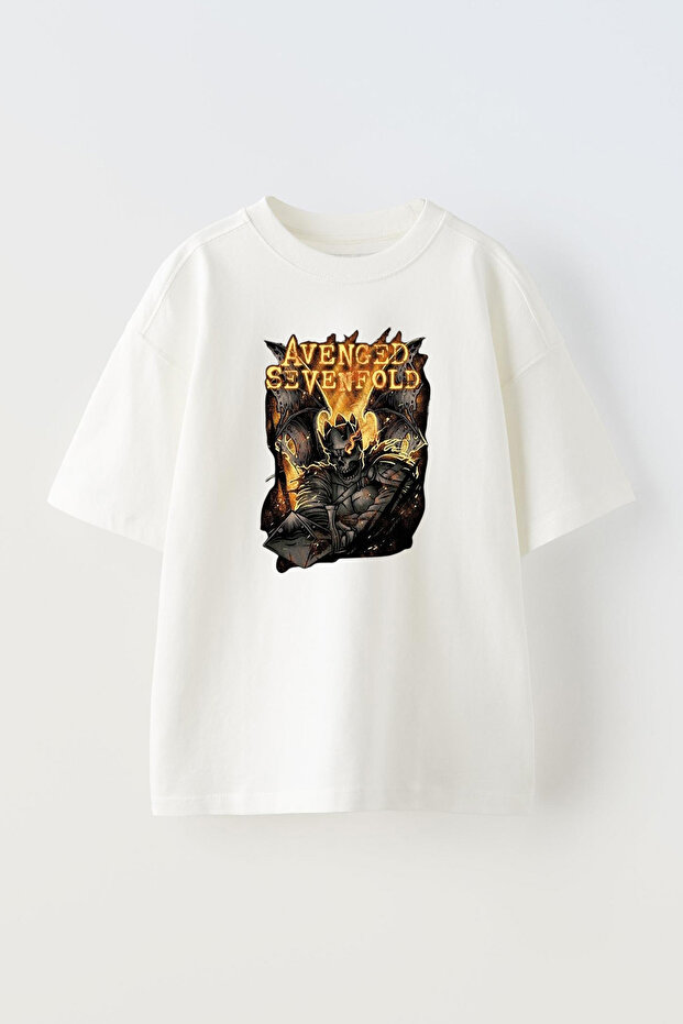 Unisex White Oversized Cotton Avenged Sevenfold Skull Printed Knit t-shirt