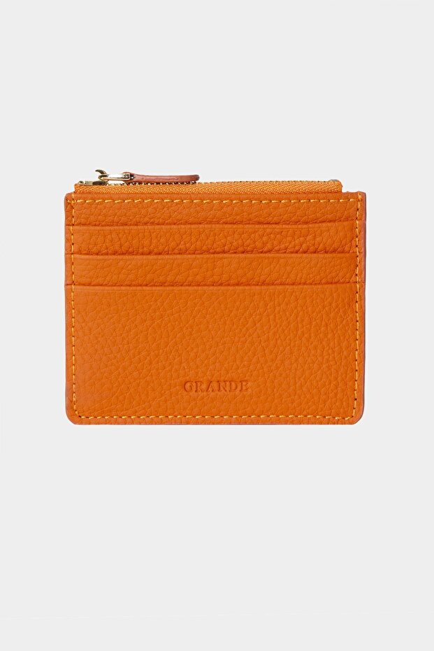 3603 Genuine Leather Coin Compartment Zippered Women's Men's Wallet Card Holder Orange