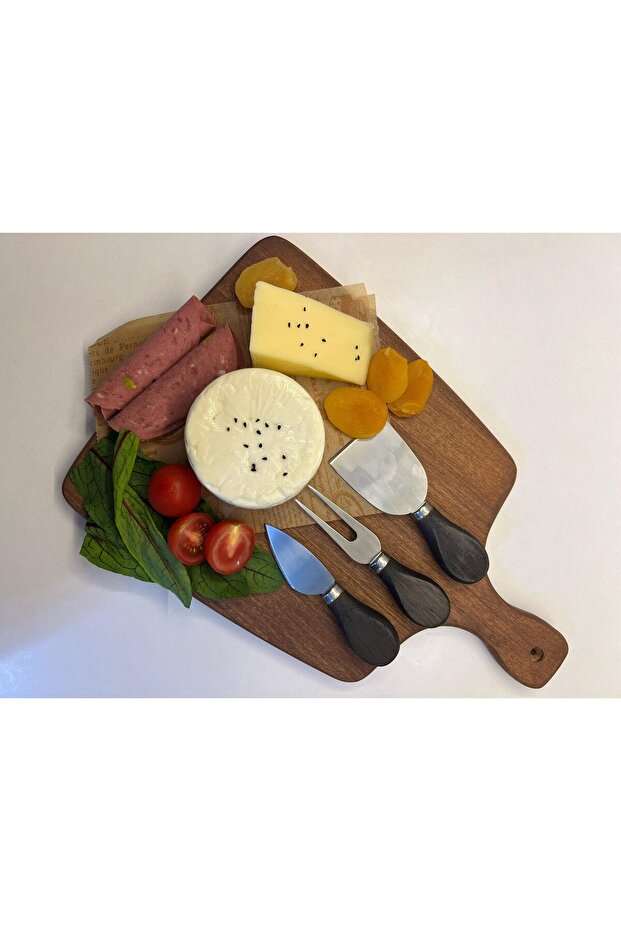 Wooden Beech Wood Cheese Presentation Board Dark Color with Knife