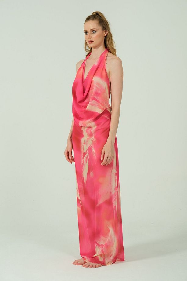 AURA Chiffon Astarlı Maxsi Degaje Detaylı Elbise - 1